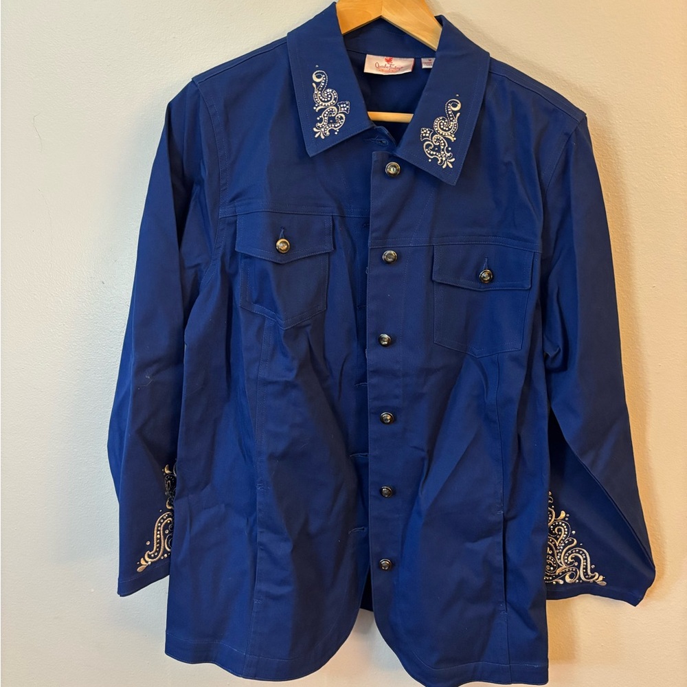 Quacker Factory Royal Blue Shirt with Gold Embroidery